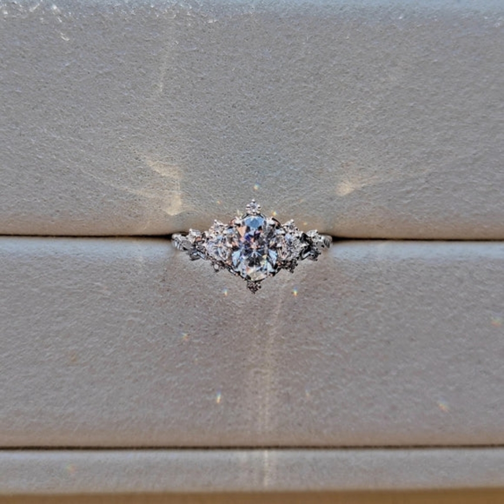 Solid 10k gold 1ct oval moissanite ring with side moissanite